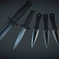 Collection of Tactical Knives with Black Handles Different Sizes and Sharp Blades