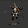 Eren Yeager Action Figure with Survey Corps Uniform Green Cloak Swords and Titans Theme Sculpture