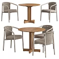 Outdoor Round Wooden Table With Gray Cushioned Armrest Patio Chairs