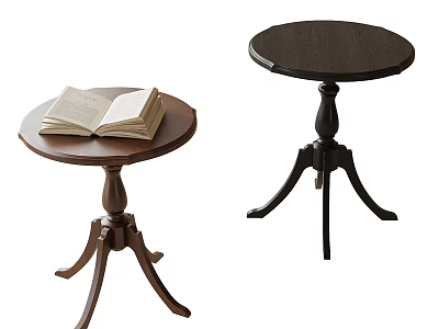 Round Wooden Side Tables with Open Book on Top and Simple Tripod Base Design 3d model