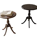 Round Wooden Side Tables with Open Book on Top and Simple Tripod Base Design