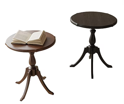 Round Wooden Side Tables with Open Book on Top and Simple Tripod Base Design 3d model