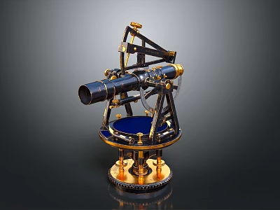 Antique Astronomical Instrument With Intricate Metal Structure Gold Black Accents And Blue Base 3d model