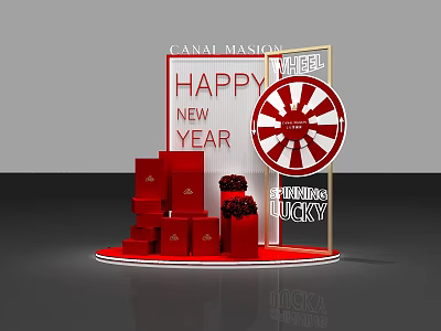 Commercial Spinning Lucky Wheel with Red Gift Boxes for New Year Promotion 3d model