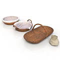 Three Different Handwoven Baskets And Small Cloth Bag As Practical Household Items