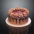 Delicious Chocolate Cake Topped With Flower Shaped Cream Decorations And Chocolate Drizzle On White Tray