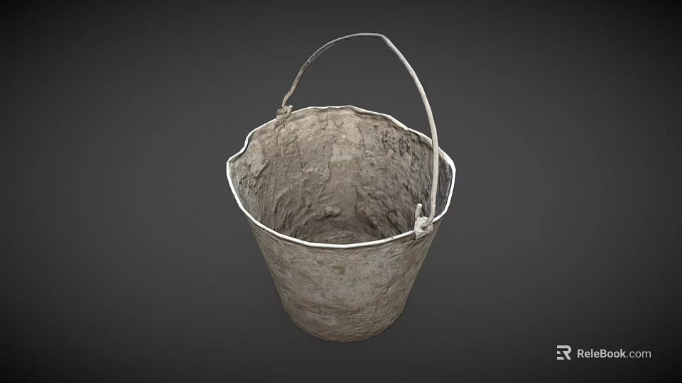 Vintage Old Worn Metal Bucket With Rustic Handle And Textured Surface 3d model 