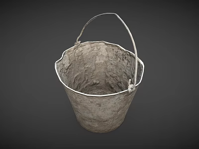 Vintage Old Worn Metal Bucket With Rustic Handle And Textured Surface 3d model
