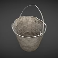 Vintage Old Worn Metal Bucket With Rustic Handle And Textured Surface 3d model