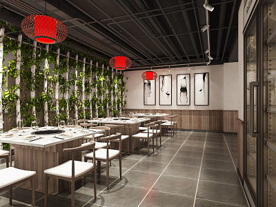 New Chinese Hot Pot Restaurant Hall 3d model