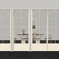 Modern White Double Doors With Arched Grid Glass Panels In Living Interior Space