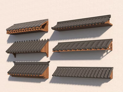 Traditional Chinese Eaves Decorations With Various Styles Wooden Frames And Black Tiles 3d model
