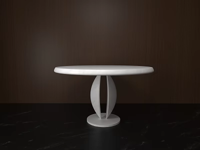 Round White Marble Dining Table With Unique Double Column Base And Dark Wood Wall 3d model
