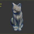 Sitting Stone Cat Sculpture With Detailed Texture And Natural Finish