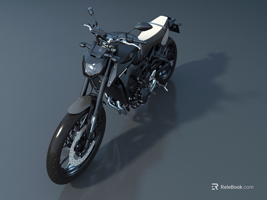 Modern Black Motorcycle With White Seat And Sleek Design On Gray Background 3d model 