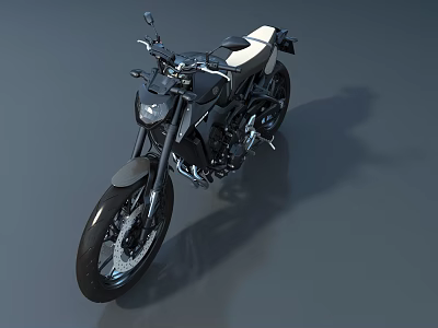 Modern Black Motorcycle With White Seat And Sleek Design On Gray Background 3d model Modern Black Motorcycle With White Seat And Sleek Design On Gray Background 3d model