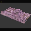 Cartoon Scenic Town With Red Roof Buildings Tower Cars Trees Roads And Parking Lot