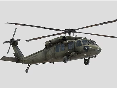 Military Green Helicopter In Flight With Twin Rotor And Extended Landing Gear 3d model