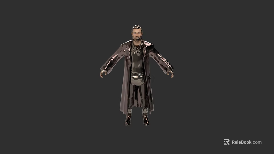 Game and Movie Character 3D Model in Long Coat Standing Pose With Dark Background 3d model 