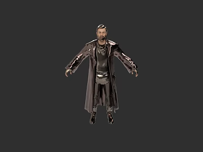 Game and Movie Character 3D Model in Long Coat Standing Pose With Dark Background 3d model