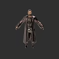 Game and Movie Character 3D Model in Long Coat Standing Pose With Dark Background