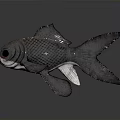 Dark Colored Fish With Large Eyes And Detailed Scales On Dark Background