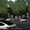 Green EV Parking Lot Featuring Electric Vehicles Charging Stations And Street Lights