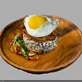 Delicious Grilled Meat Rice Bowl With Fried Egg And Fresh Vegetable Salad