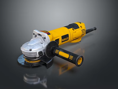 Yellow and Black Angle Grinder with Grinding Wheel and Ergonomic Handle Design 3d model
