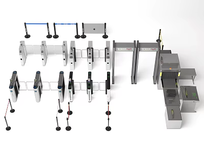 Public Facility Access Control Systems With Various Turnstiles And Security Gates 3d model