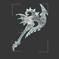 Ornate Dragon Design Battle Axe With Bloodstained Blade And Intricate Carvings