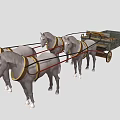 Four Gray Horses Pulling Traditional Wooden Cart with Spoked Wheels