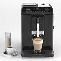 Black Automatic Coffee Machine Making Latte With Milk Cup In Home Kitchen 3d model