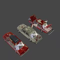 Vintage Cars In Red And Beige With Open Hood And Roof Rack On
