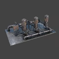 Industrial Rusted Metal Mechanical Device With Cylindrical Components And Pipes On Base