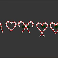 Heart Shaped Candy Canes With Red And White Stripes And Green Decorations