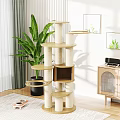 Modern Multifunctional Storage Shelf With Tiered Wooden Shelves And Large Green Plant In Living Room