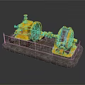 Yellow Industrial Mechanical Equipment With Large Wheels On Platform And Guardrail