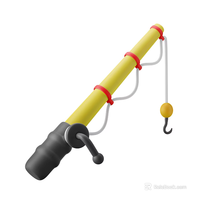 Decorative Ornament Set Featuring Yellow Rod Red Rings White Ropes Yellow Ball And Black Handle 3d model 