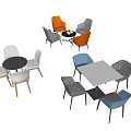 Modern Stylish Table Chair Combinations With Multicolor Seats And Round Square Tables