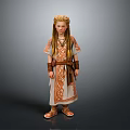 Woman With Golden Braided Hair Wearing White Robe Orange Patterns Brown Belt And Wristbands