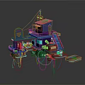 Cartoon Style Floating Multi Level Structure With Red Blue Colors Staircase Platforms And Antenna 3d model