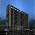 Modern High Rise Hotel Building With Glass Curtain Walls And LED Lighting Design