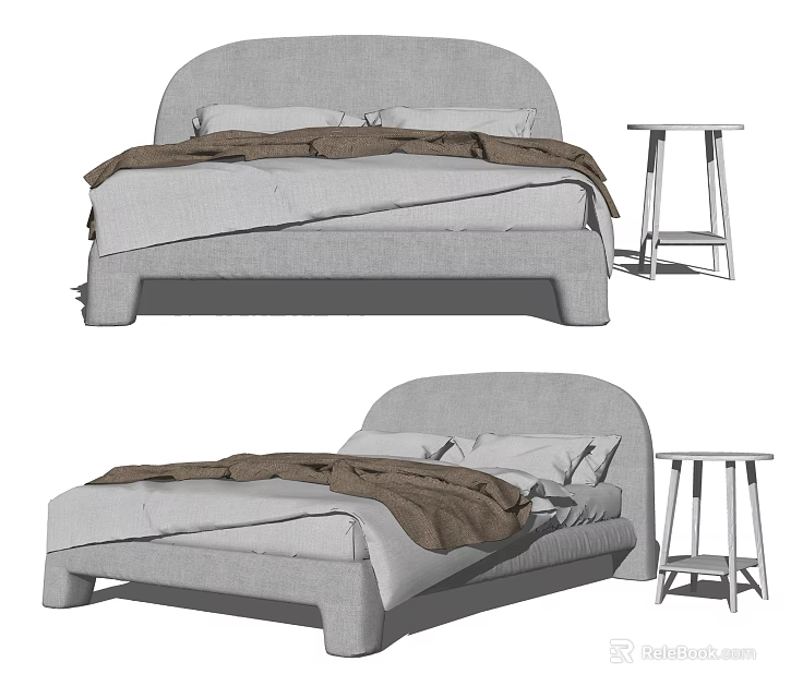 Kids Bed with Simple Design and Matching Side Stool for Children's Room 3d model 