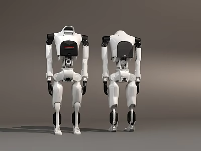 White Intelligent Robots With Black Back Components Standing On Gray Background 3d model