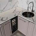 Modern Kitchen Interior With Gray Cabinets Marble Countertop Oven And Wine Cooler