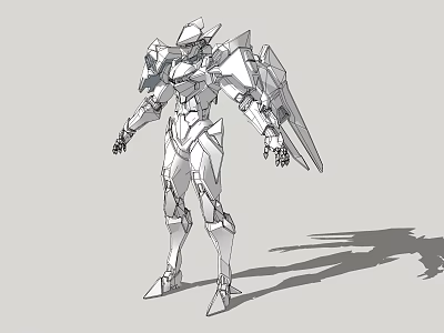 Futuristic Sci Fi Mecha Line Art With Detailed Armor And Structural Design 3d model