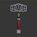 Sturdy Metal Head Hammer With Red Braided Handle And Decorative Patterns For Hardware Tools