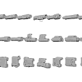 Assorted Weapon Parts Presented as 3D Gray Models in Collection