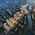 Aerial View Master Plan of Modern City with River Buildings and Green Spaces